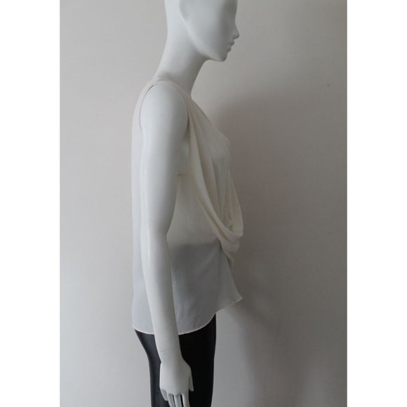 Yigal Azrouel Front Drape V-neck Blouse Top Size 10 White Sleeveless - Picture 6 of 7